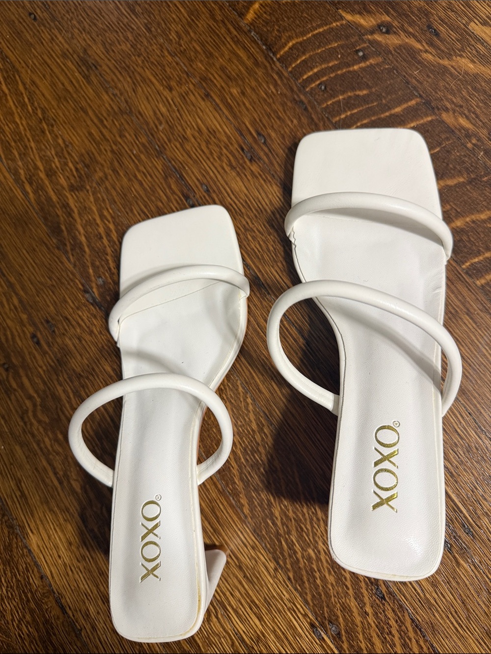 XOXO White Double Strap Square-Toe Slide Sandals